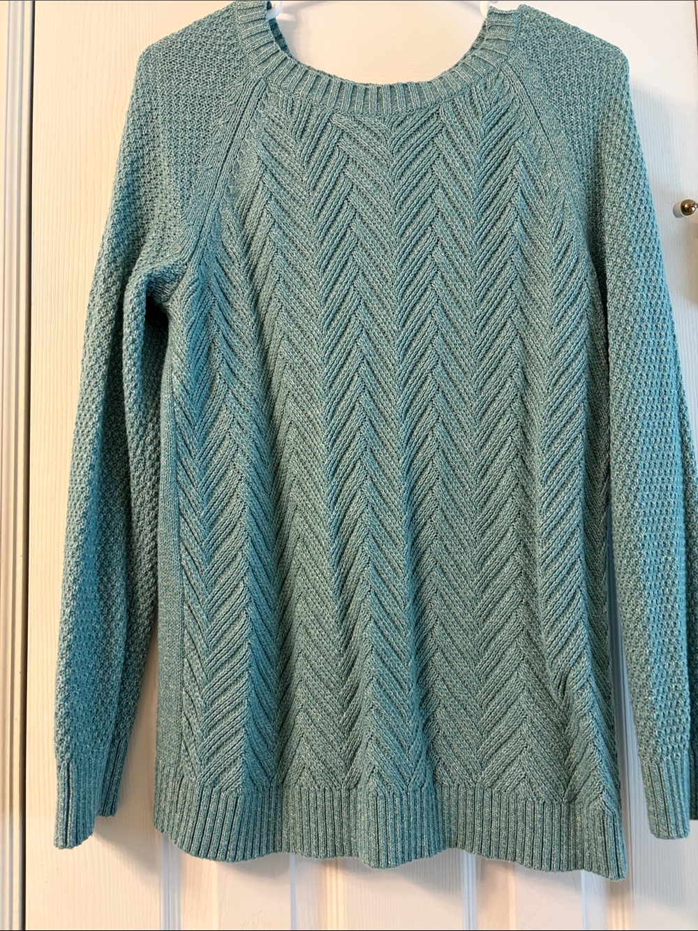 Women's Blue Cable Knit Sweater - Classic Crewneck